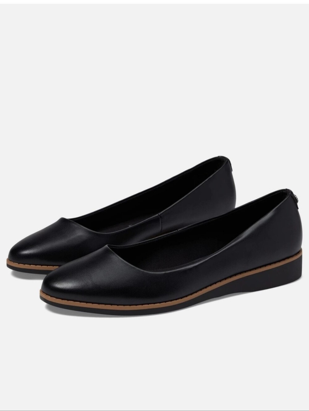 Anne Klein Black Slip-On Leather-Look Ballet Flats with Tan Trim